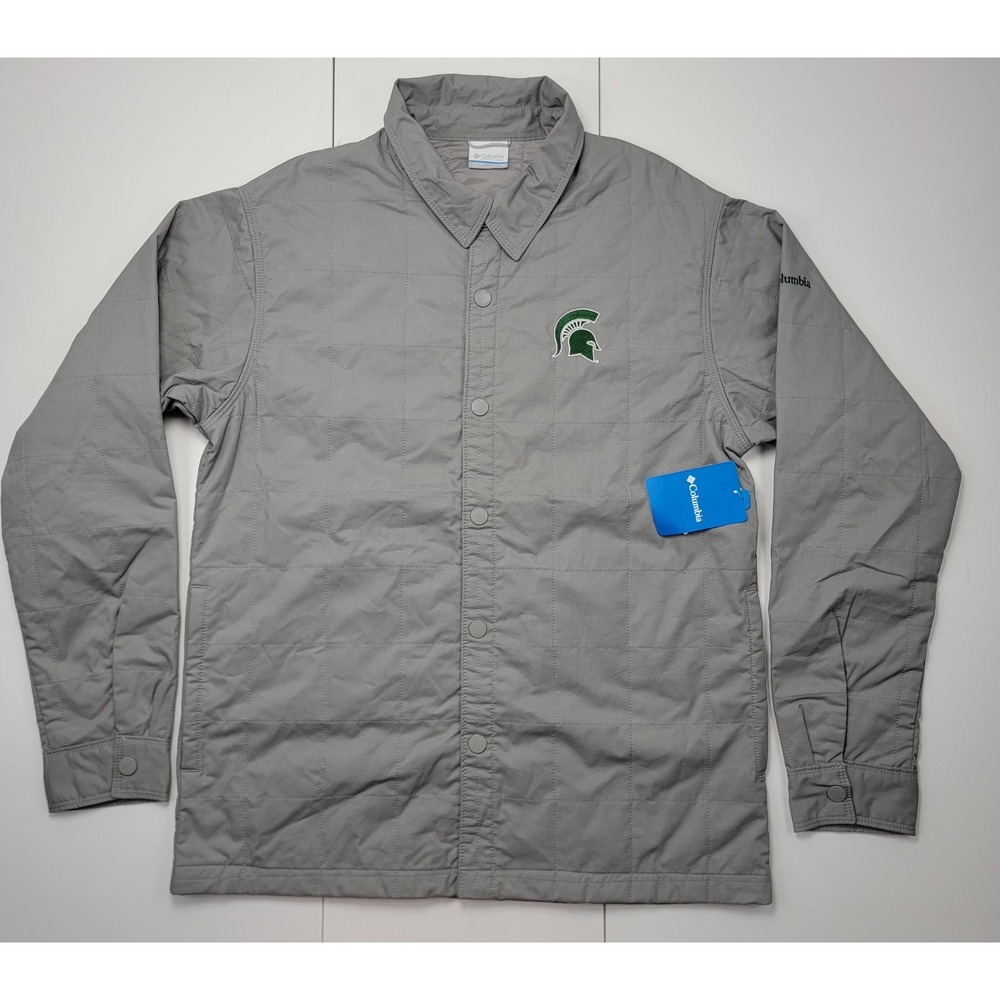Columbia Campus Michigan State Spartans Quilted Shirt Jacket Gray Men's Sz M New